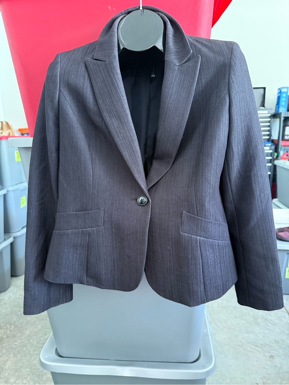 Women's Pinstripe One-Button Blazer - Black p41